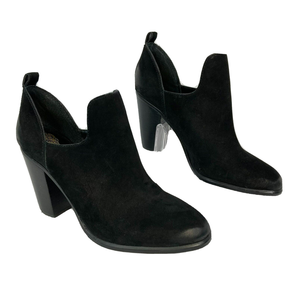 Vince Camuto Boots Womens Sz 8.5 Black Suede Leather Federa Heel Booties